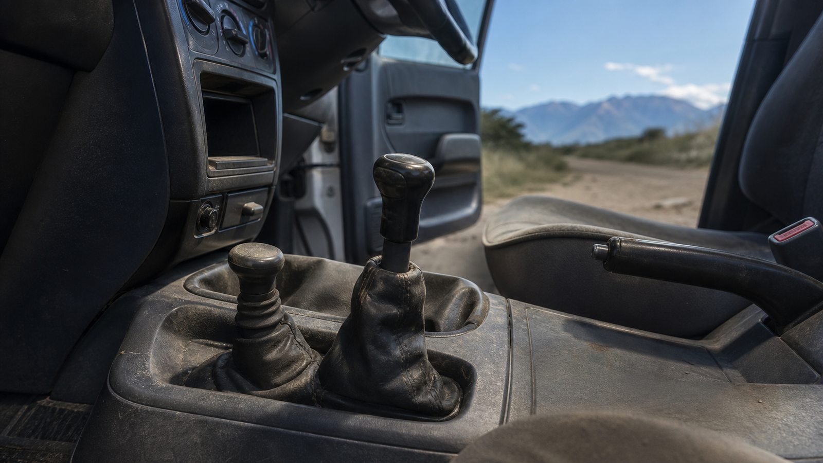 Levier de boîte de transfert dans l’habitacle d’un 4x4