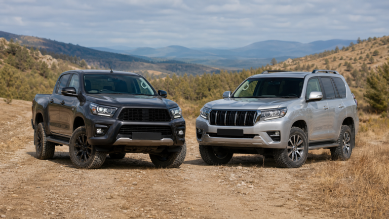 Deux 4x4 côte à côte sur une piste pour comparer les transmissions
