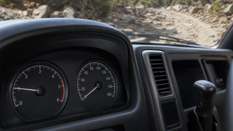 Tableau de bord de 4x4 sur piste rocheuse en gamme courte