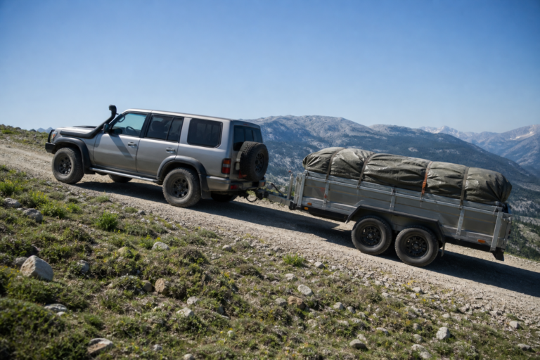 4x4 tractant une remorque lourde sur une forte pente